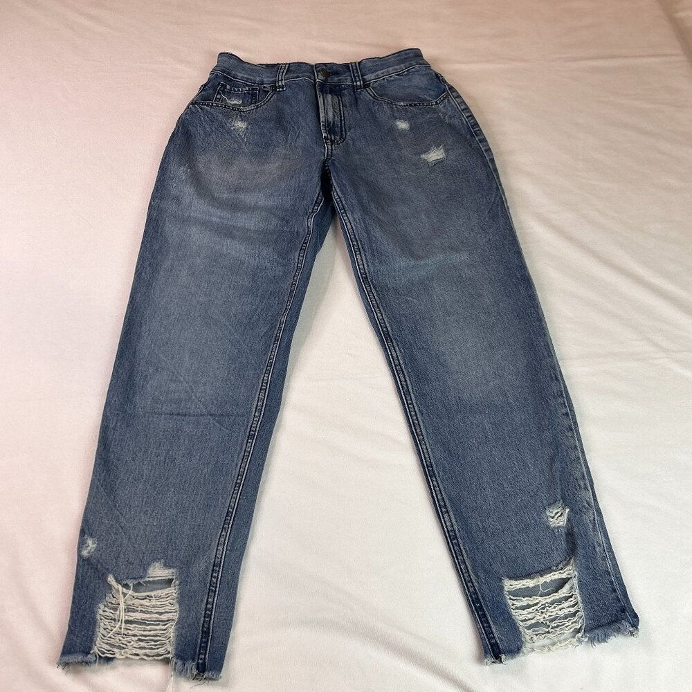 Rewash Jeans High Rise Straight Leg Distressed Raw Hem